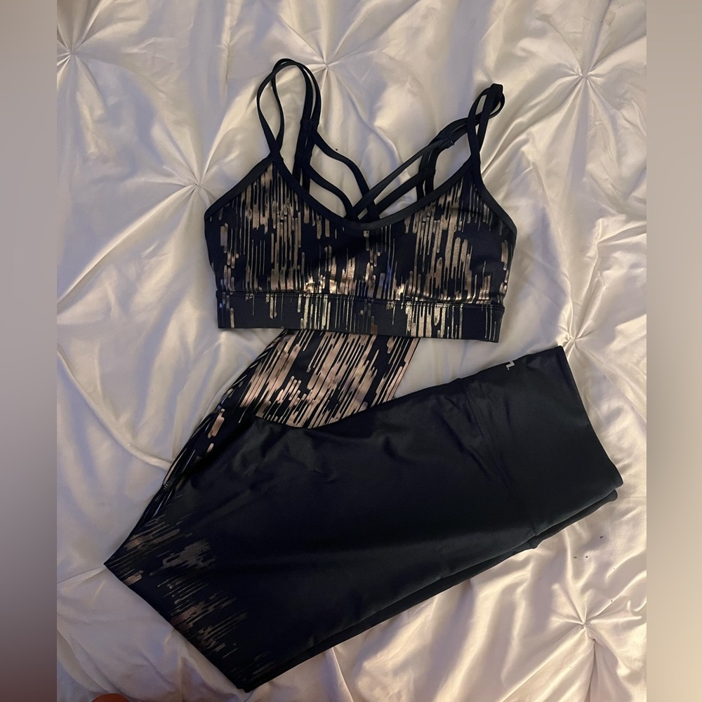 Navy blue and Silver leggings with matching top.